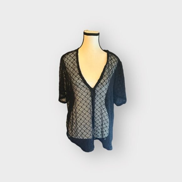 Women’s Tradition 1x Lace Short Sleeve Button Down Top Black Lace 14 16 - Picture 1 of 9